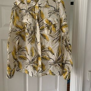 Tory Burch button up blouse with yellow print